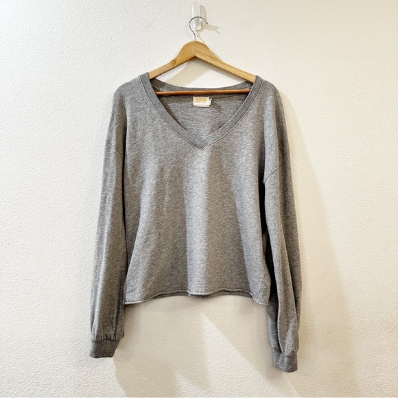 Nation LTD. Willa Bishop Sleeve Grey V-Neck Knit 100% Cotton Pullover Top Size S - Picture 5 of 12